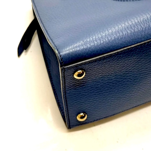 Auth Gucci Blue Leather Convertible 2way Soho Structured Bag Satchel - Picture 3 of 7